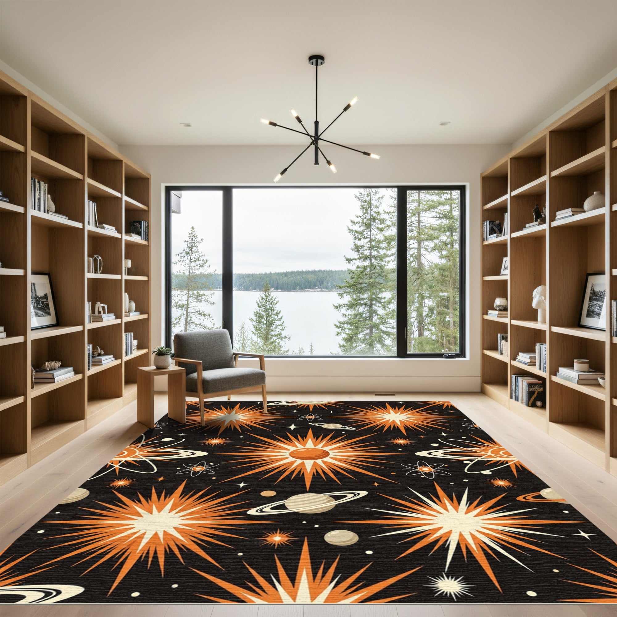 Orange Celestial Retro Starry Cosmos Rug