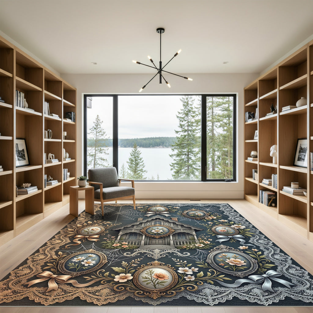 Gothic Floral Cottage Spiderweb Frame Rug