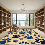 Navy Blue Paw Print Texture Rug