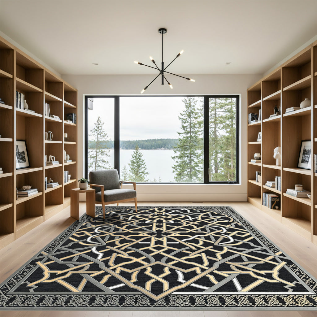 Interlocking Golden Geometric Arch Rug