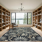 Sophisticated Charcoal Gray Ornate Fan Scroll Rug
