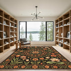 Opulent Black Floral Medallion Garden Rug