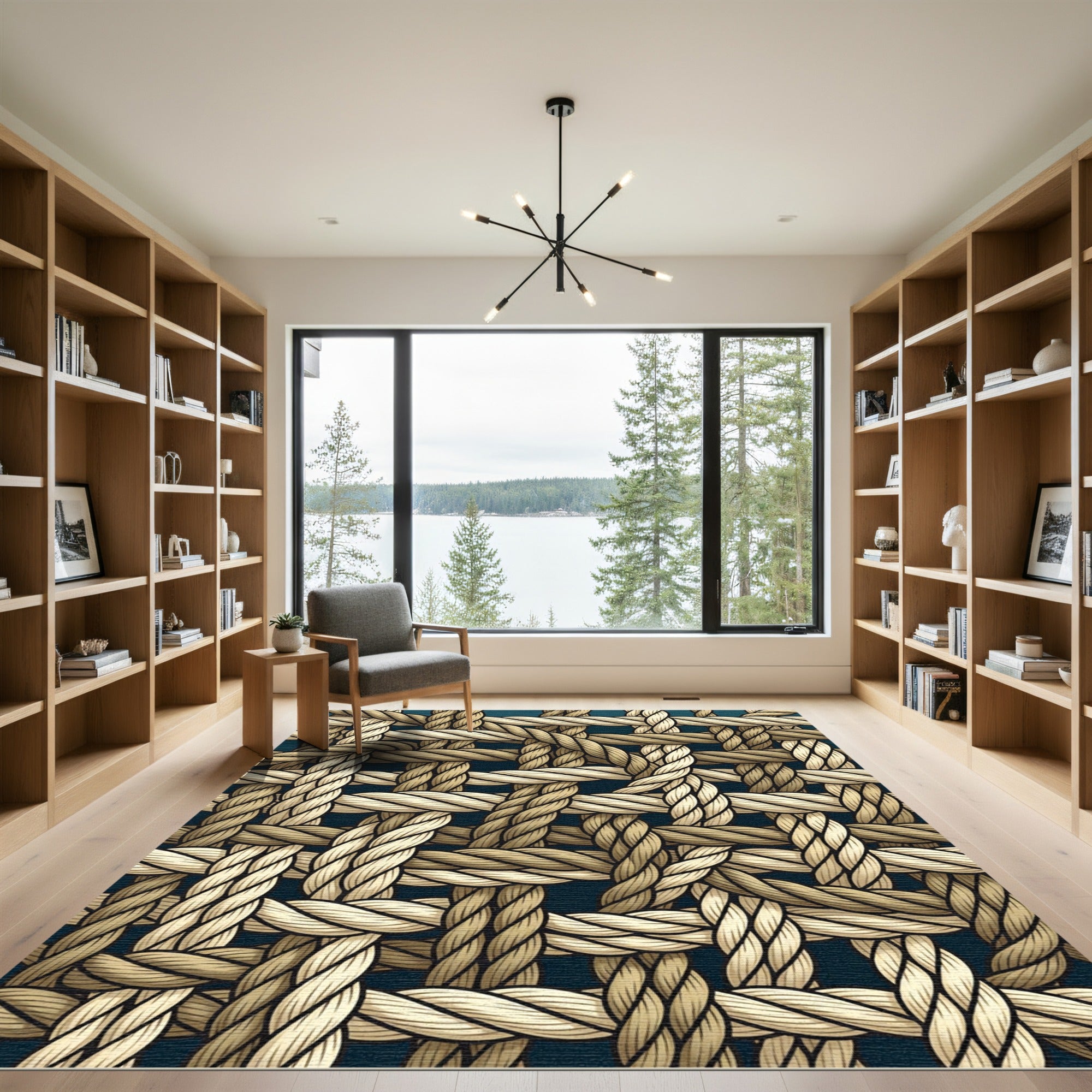 Intricate Tan Rope Weave Rug