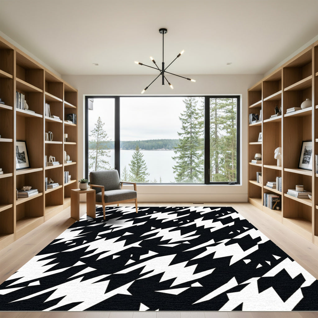 Black White Jagged Houndstooth Rug