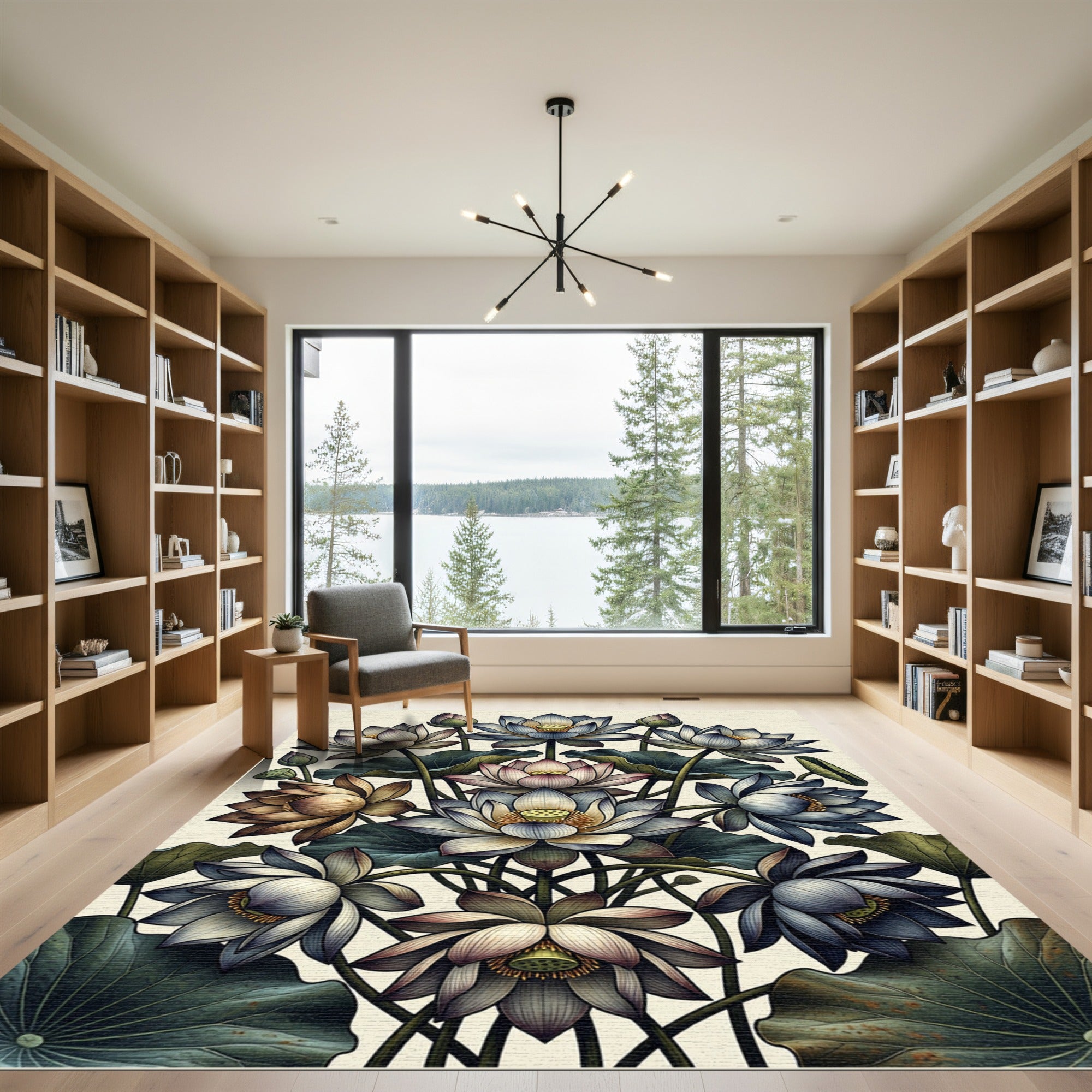 Elegant Lotus Blossom Garden Arrangement Rug