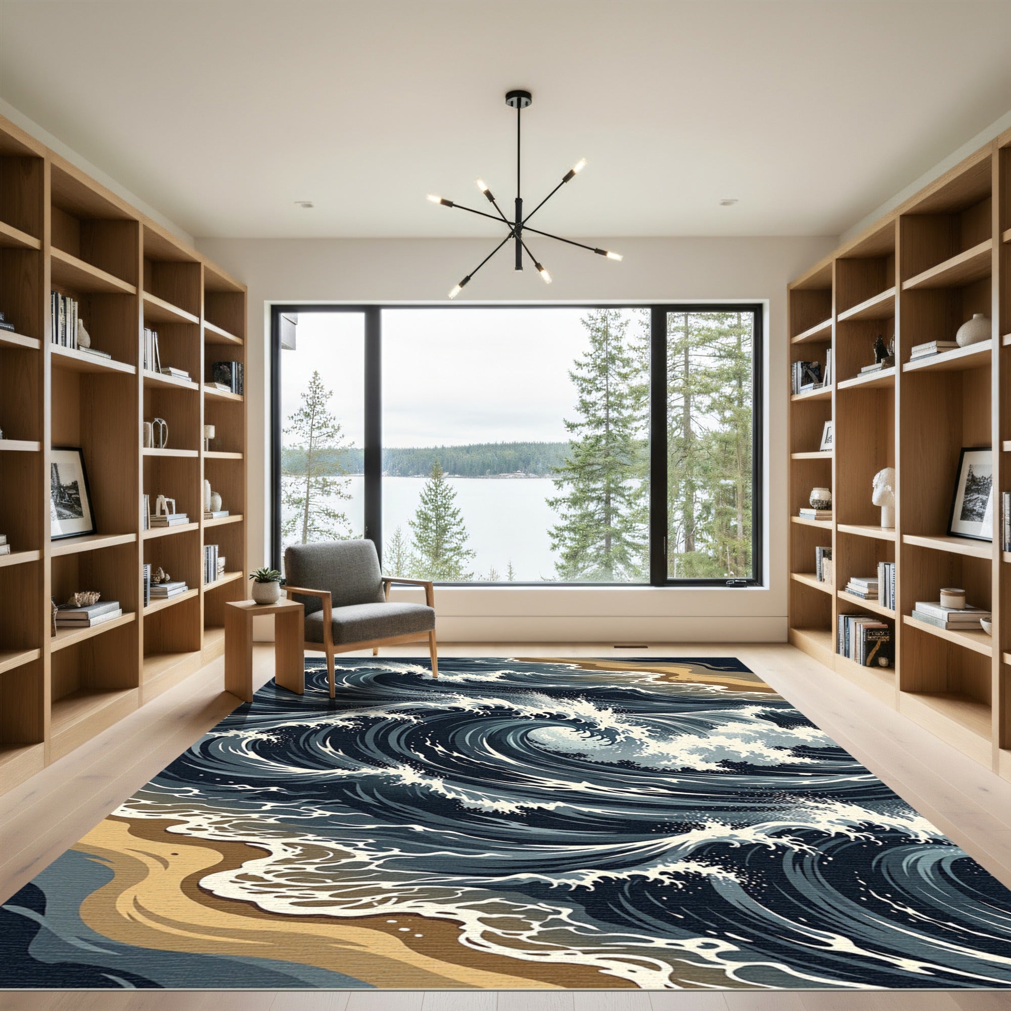 Dramatic Deep Blue Ocean Wave Rug