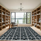 Monochrome Grid Football Sphere Graphic Rug
