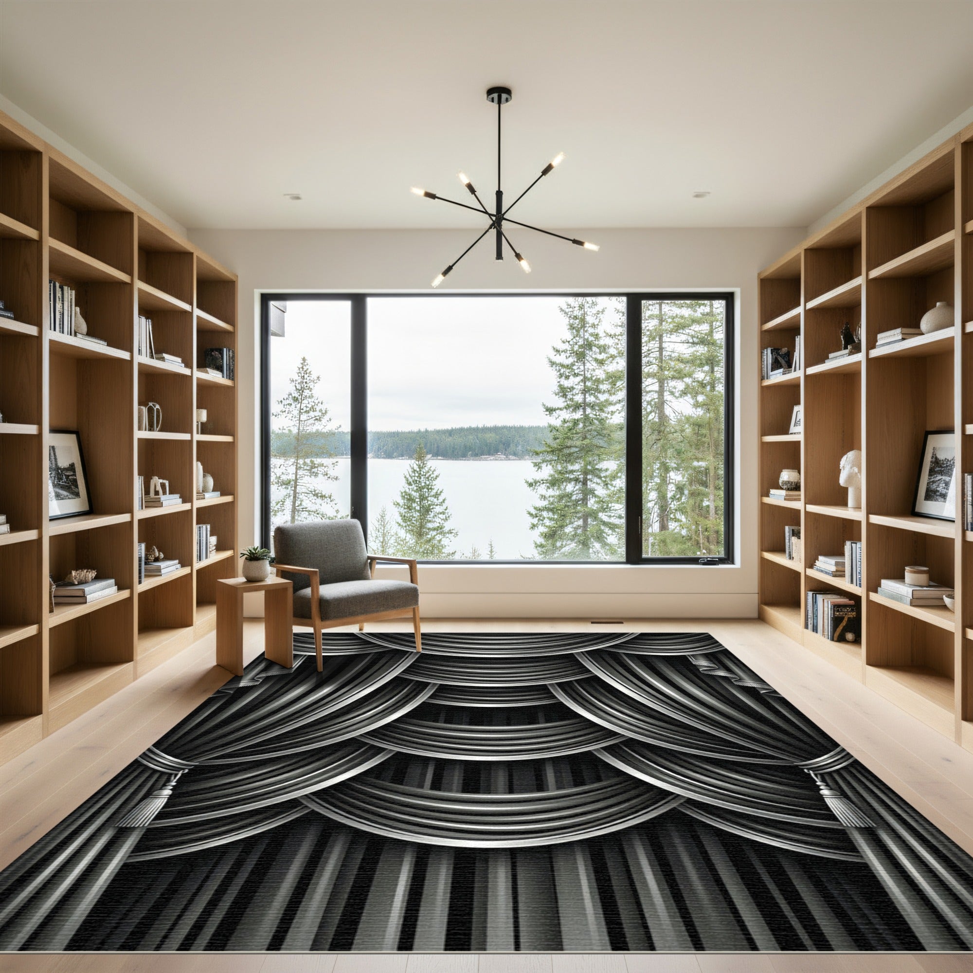 Dramatic Black Silver Drapery Rug