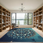 Teal Gold Ornate Celestial Mandala Rug
