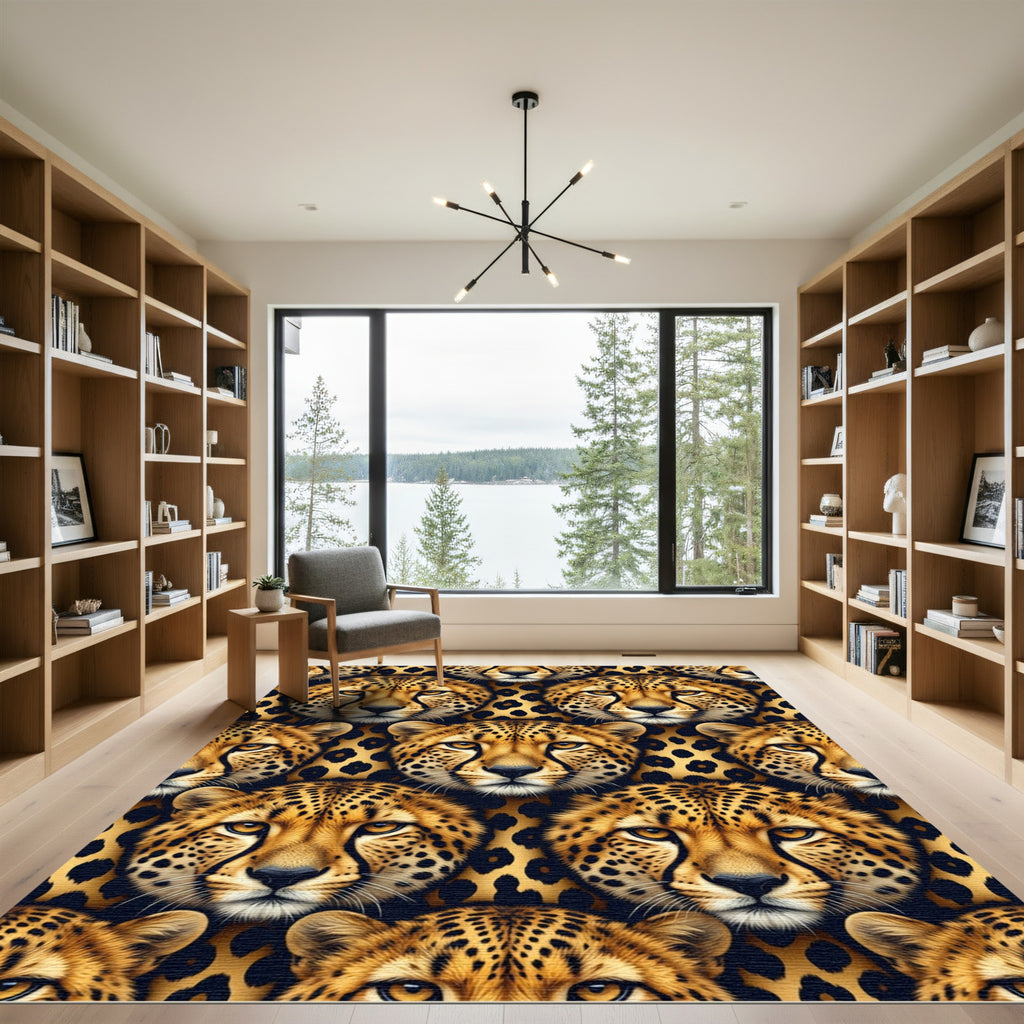 Bold Golden Cheetah Face Repetitive Rug