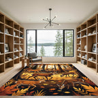 Golden Autumn Forest Deer Scene Rug
