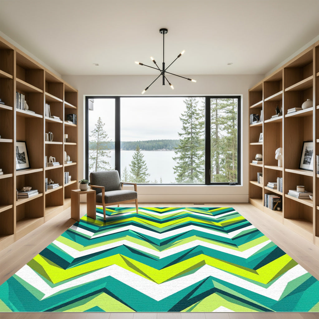 Vibrant Neon Teal Zigzag Chevron Rug