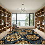 Bold Leopard Faces Gold Accents Rug