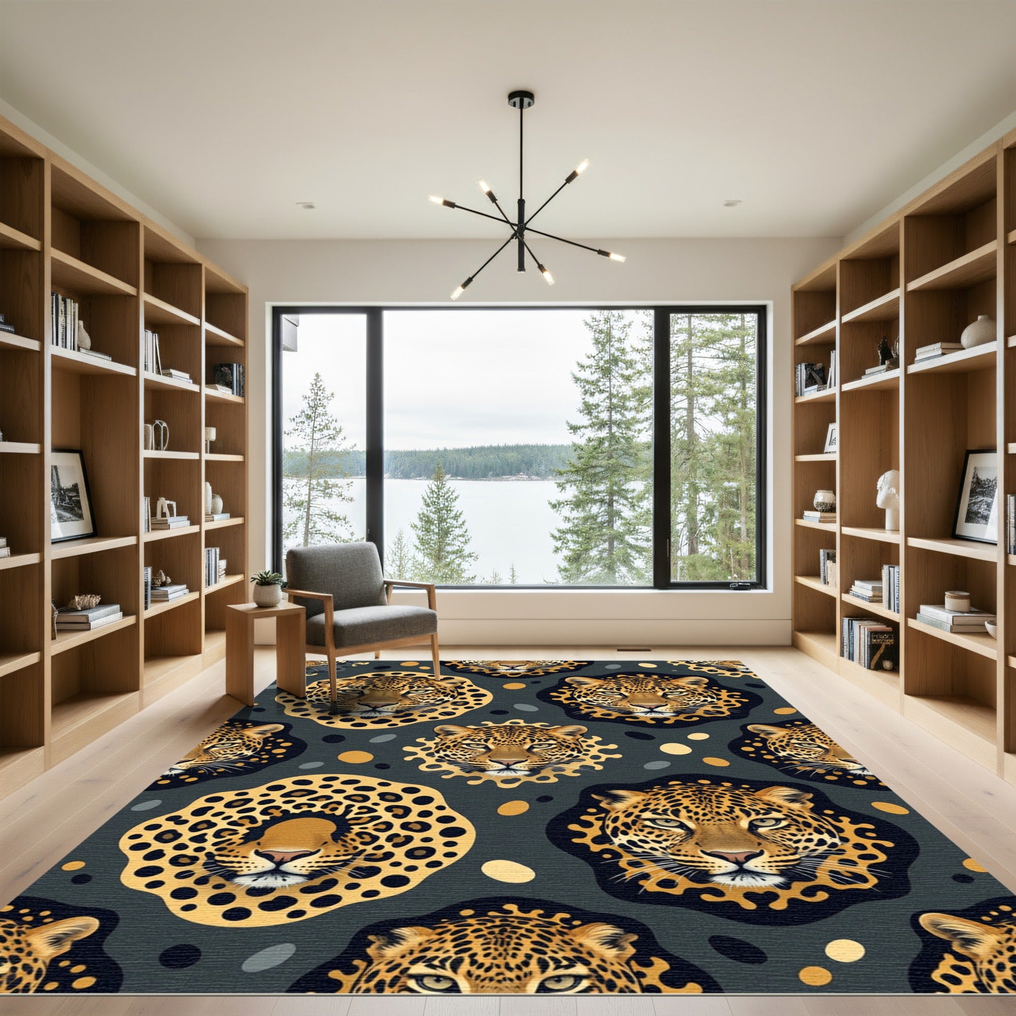 Bold Leopard Faces Gold Accents Rug