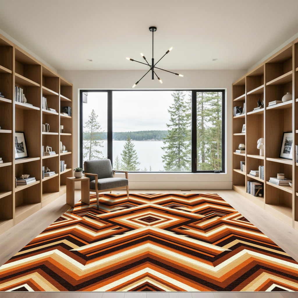 Mid Century Retro Geometric Chevron Rug