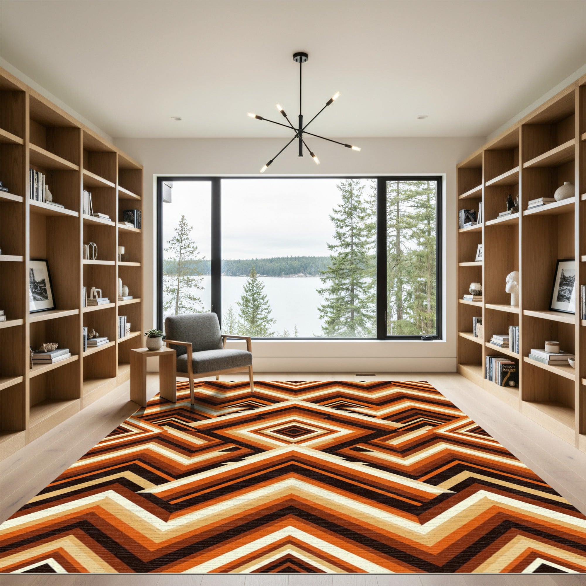 Mid Century Retro Geometric Chevron Rug