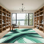 Modern Emerald Swirl Abstract Rug