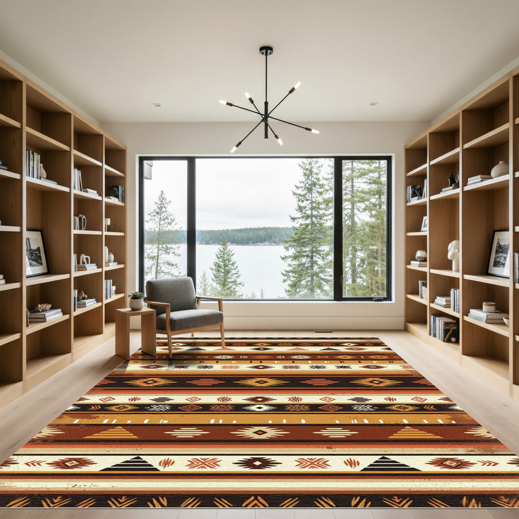 Earthy Terracotta Geometric Southwest Striped Rug