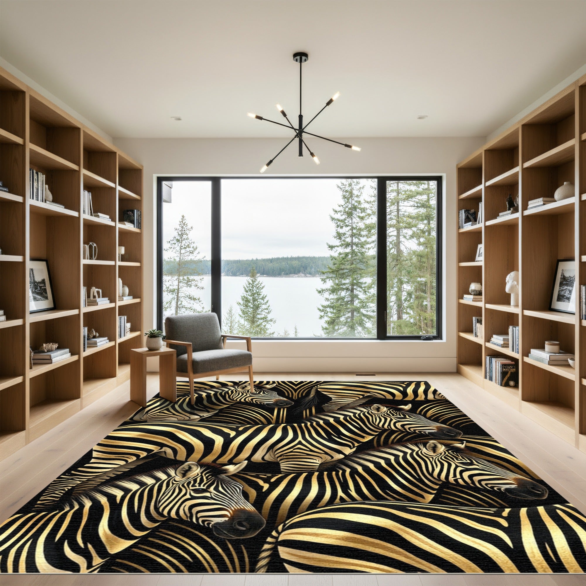 Black Gold Zebra Herd All Over Rug