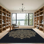 Golden Ornate Mandala Medallion Circular Rug