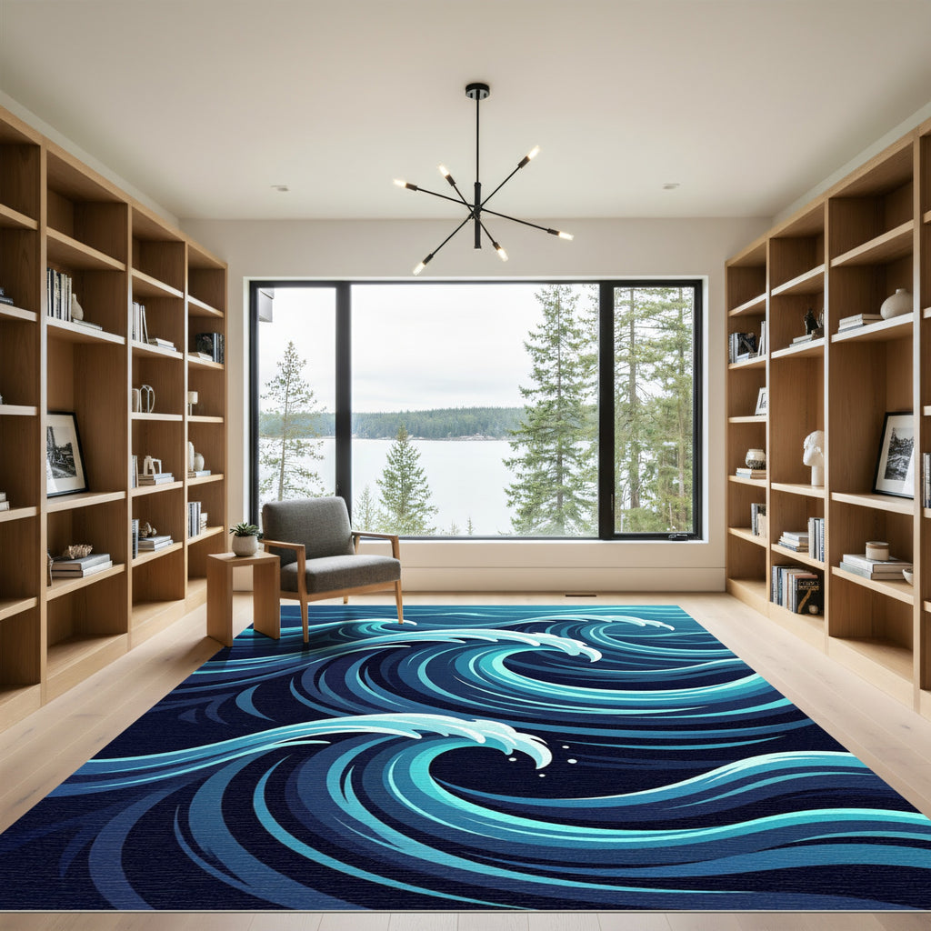 Deep Blue Ocean Wave Composition Rug