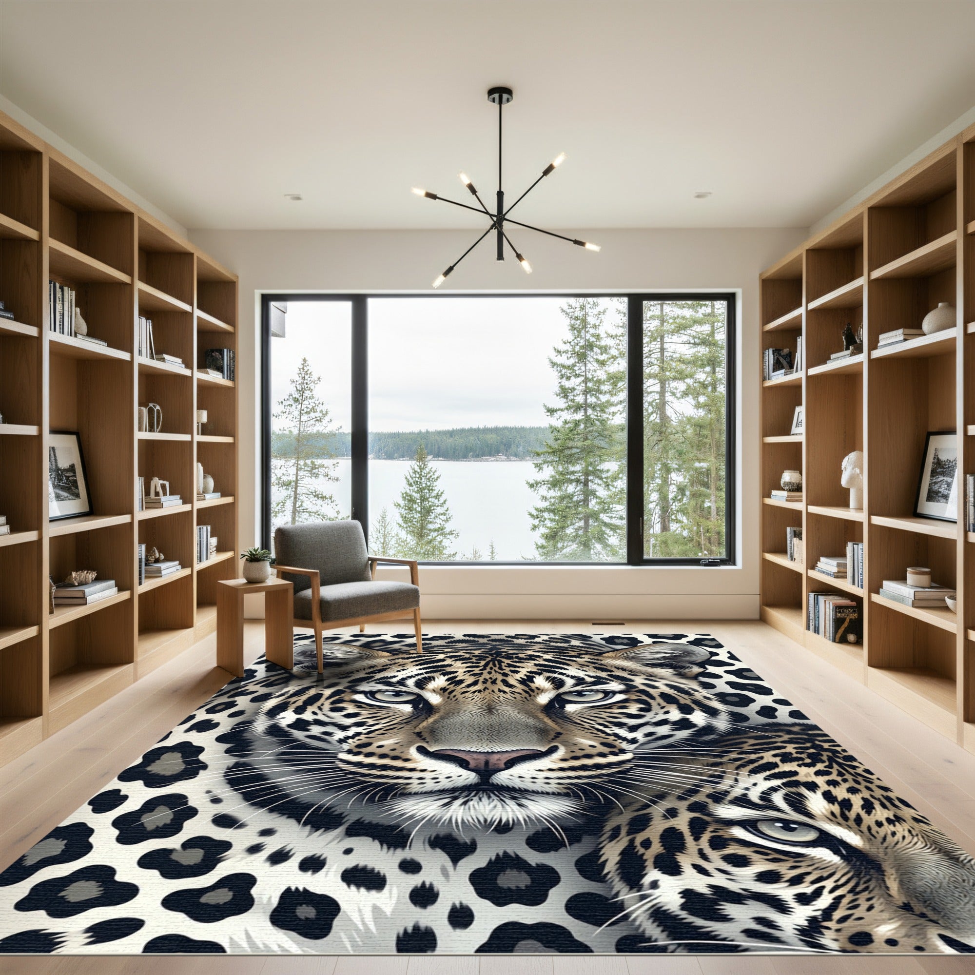 Majestic Leopard Face Animal Portrait Rug
