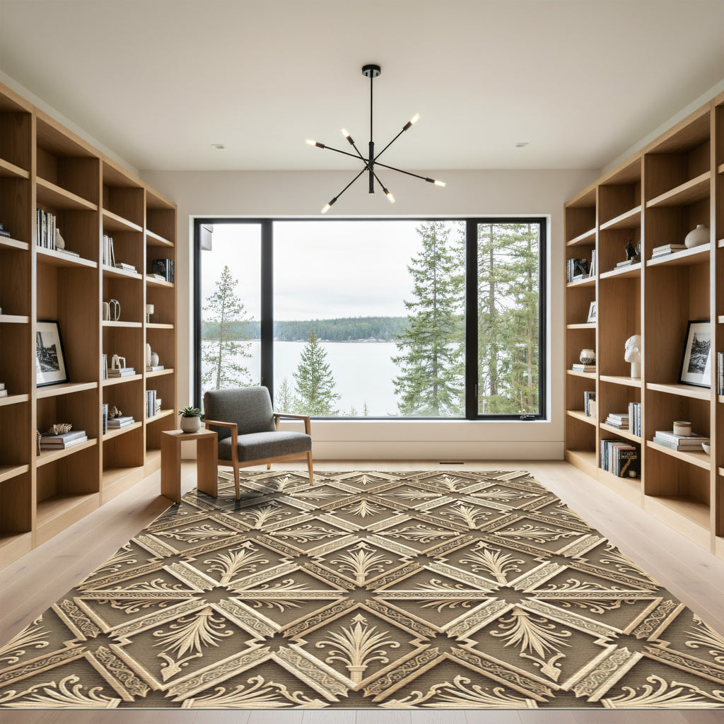 Tuscan Tan Geometric Floral Medallion Rug