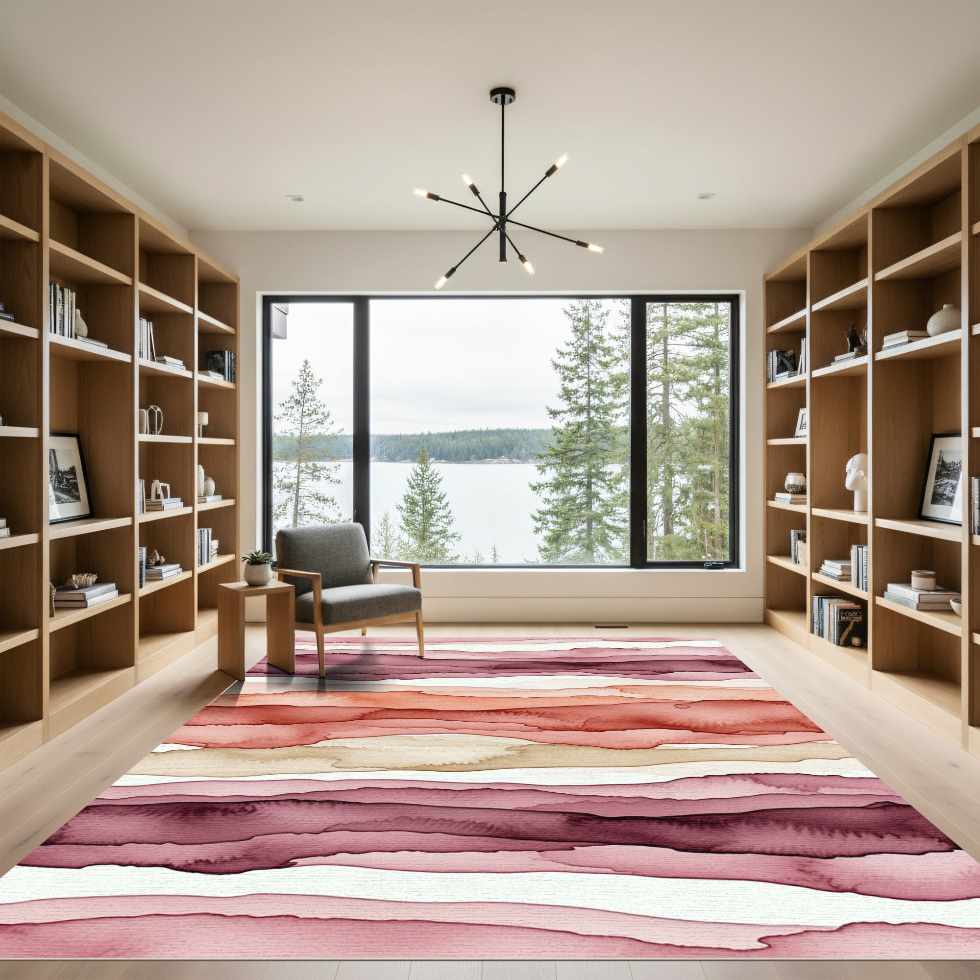 Crimson Blush Watercolor Abstract Layers Rug