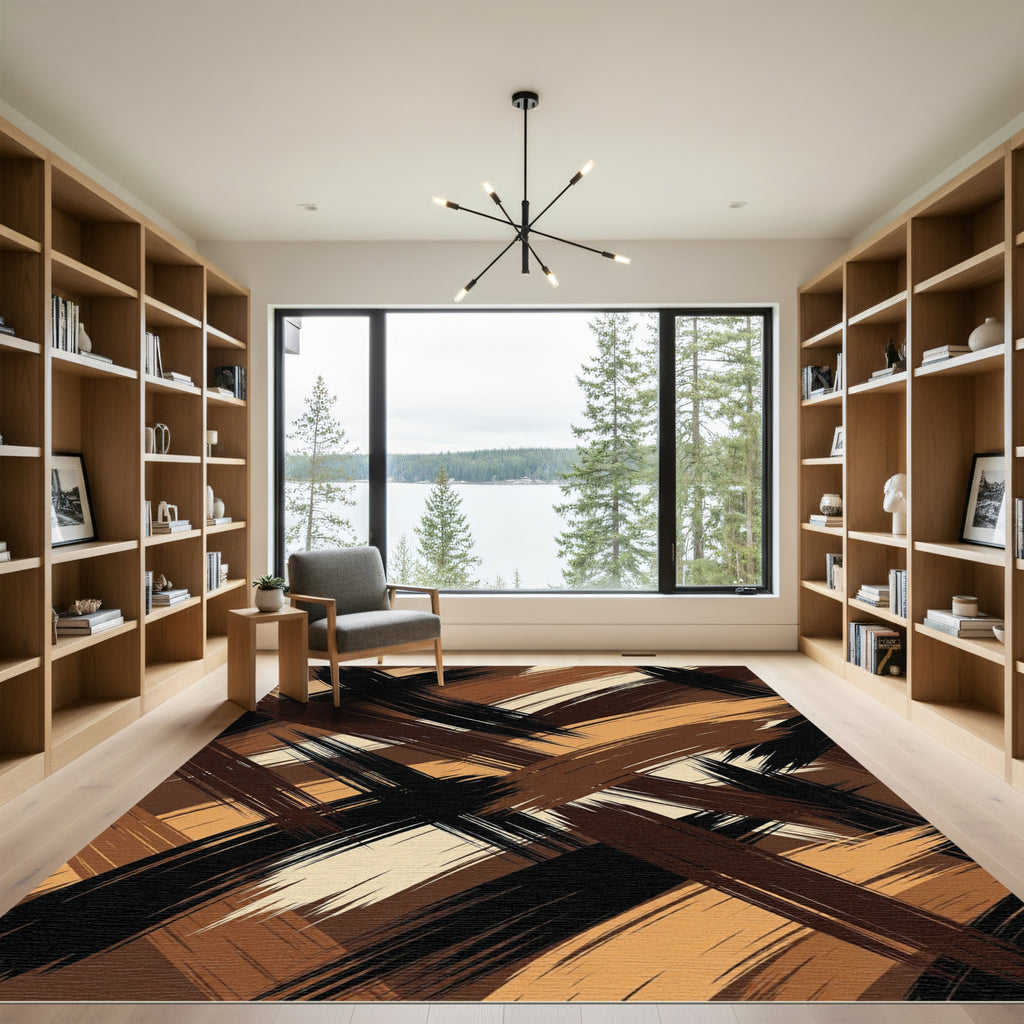 Abstract Brushstroke Earth Tones Rug
