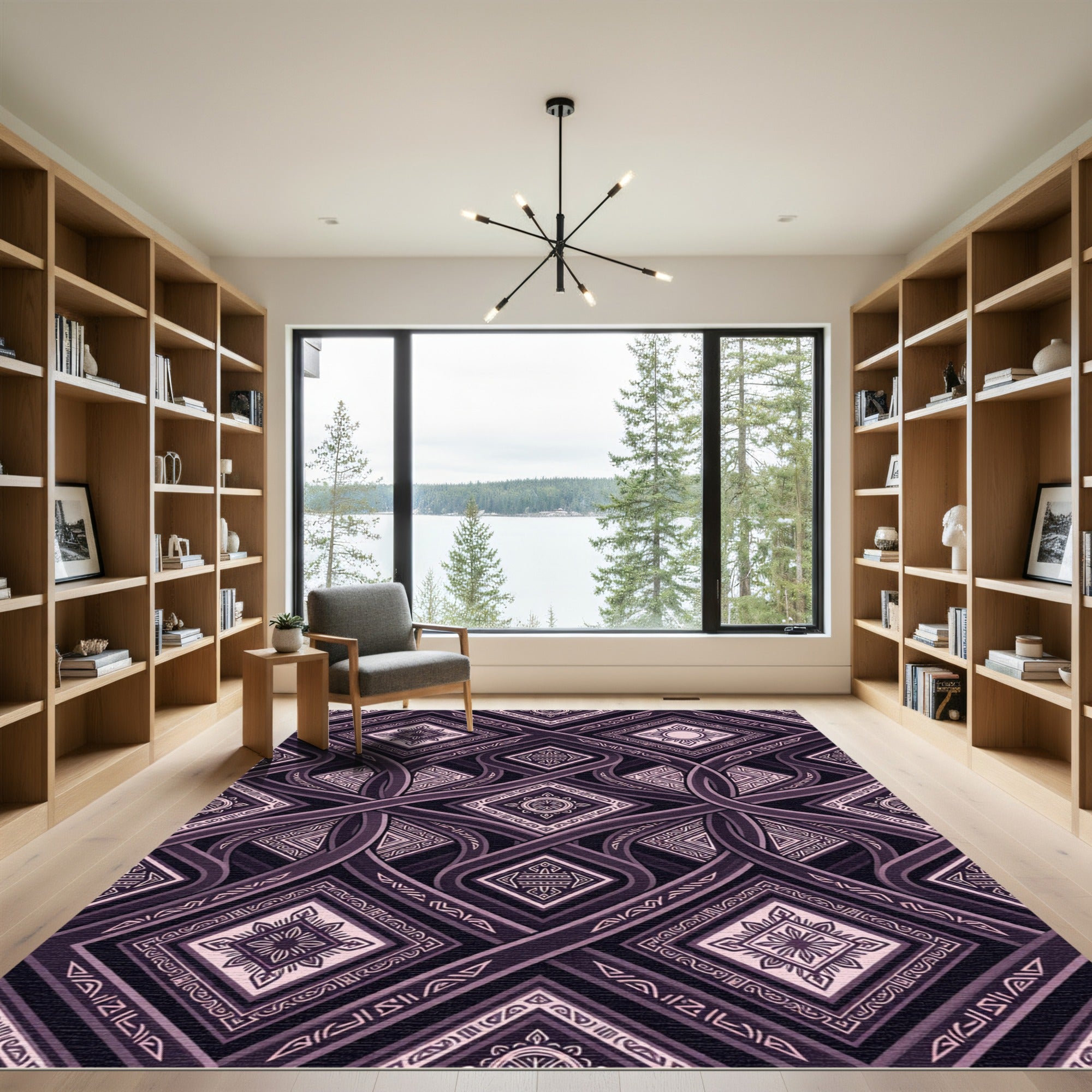 Deep Plum Interlocking Geometric Diamonds Rug