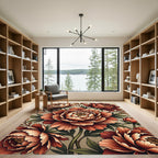Earthy Terracotta Peony Floral Bouquet Rug