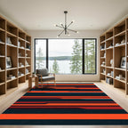 Modern Burnt Orange Abstract Linear Rug