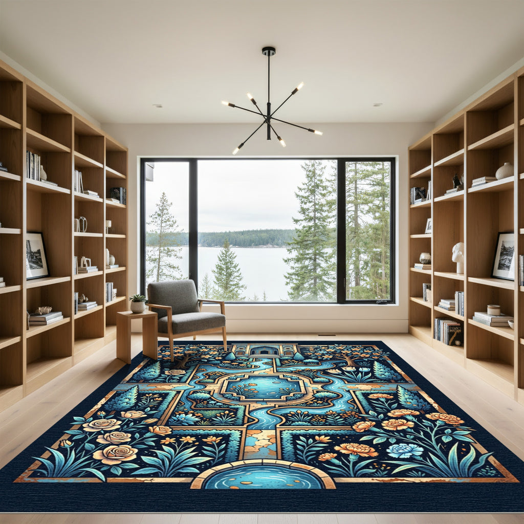 Illuminated Azure Garden Floral Medallion Rug