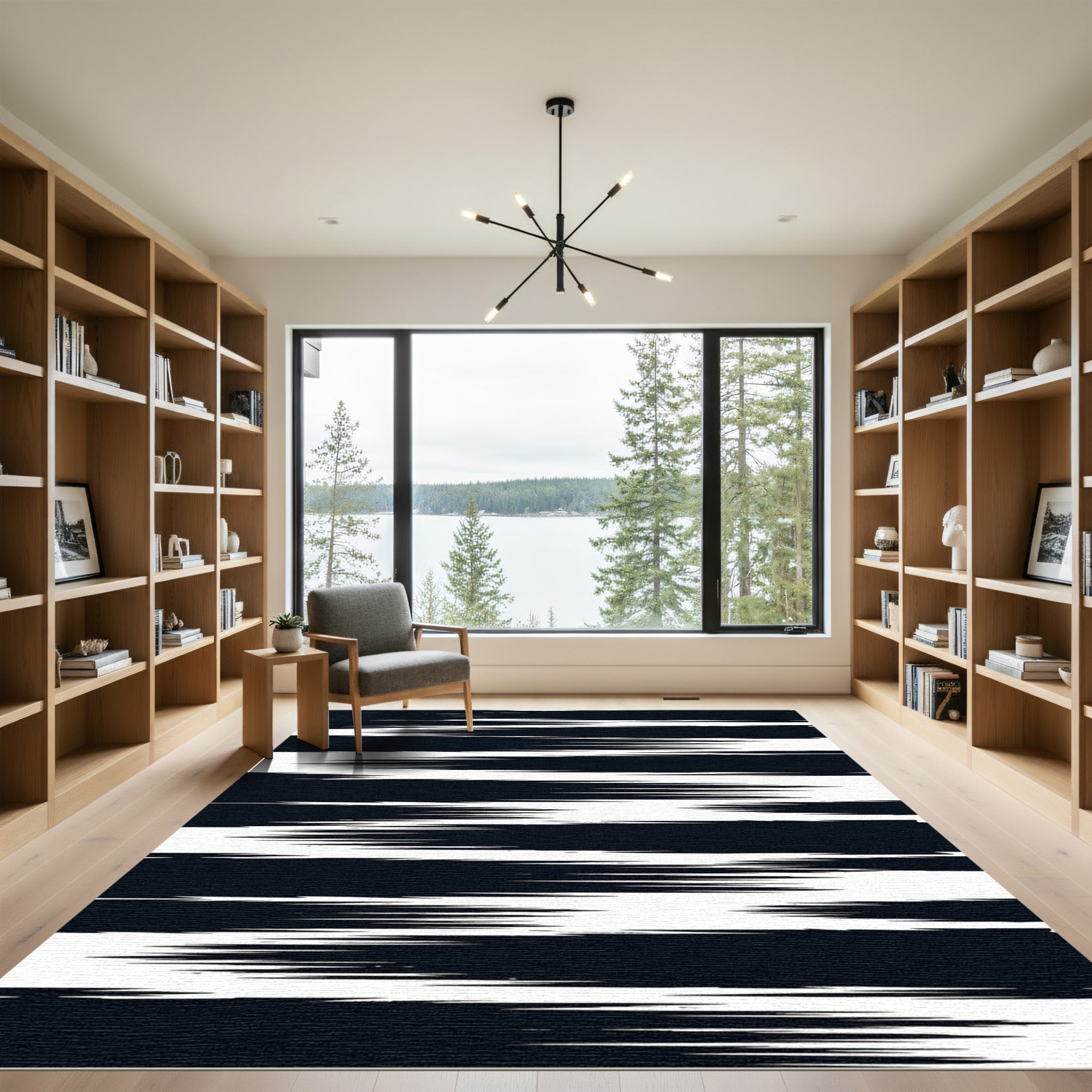 Monochromatic Textured Stripe Arrangement Rug