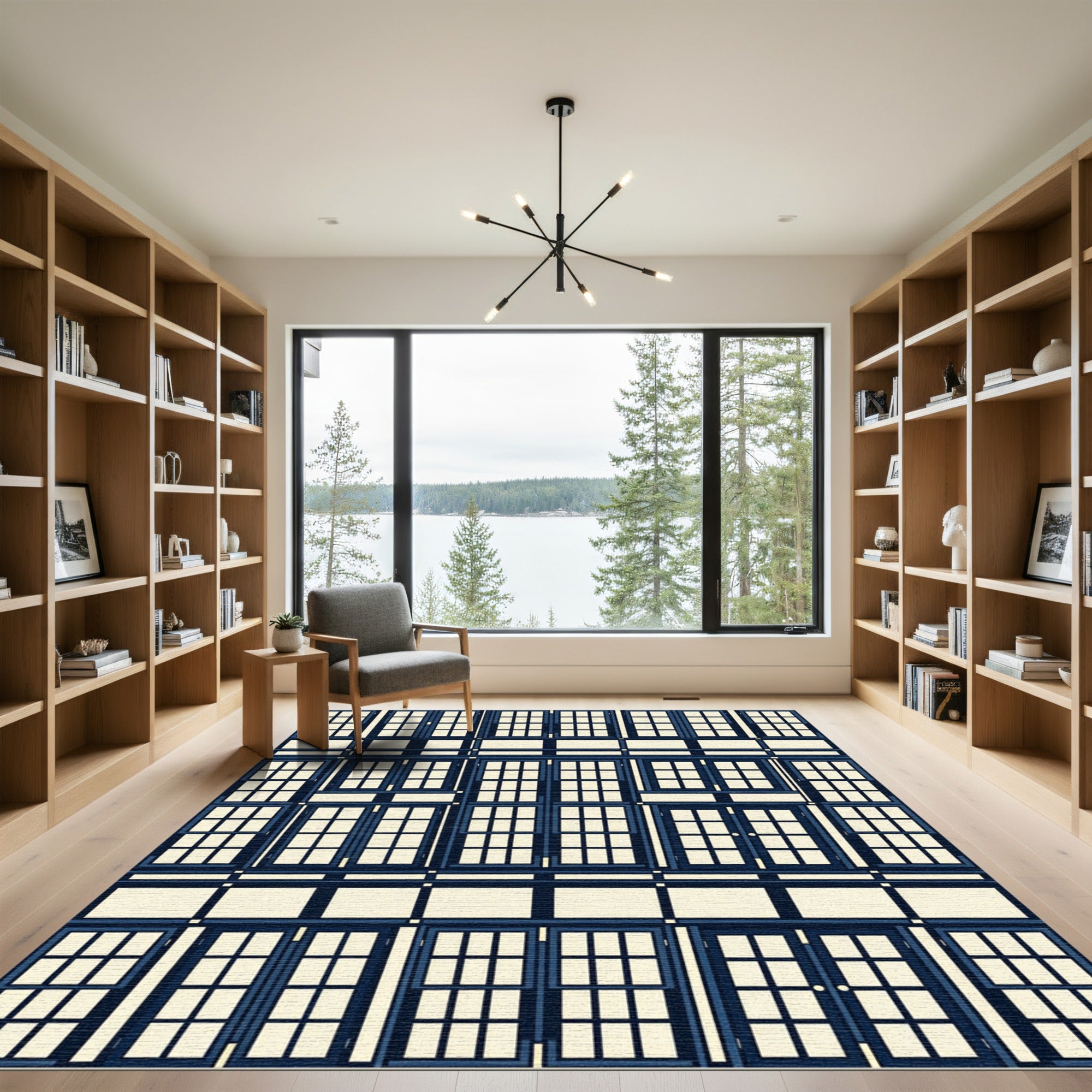 Deep Blue Architectural Window Facade Rug