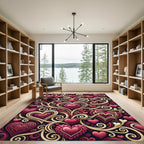 Crimson Heart Swirl Garland Rug
