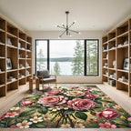 Elegant Pink Rose Bouquet Garden Illustration Rug