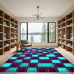Neon Cyber Grid Geometric Mosaic Rug