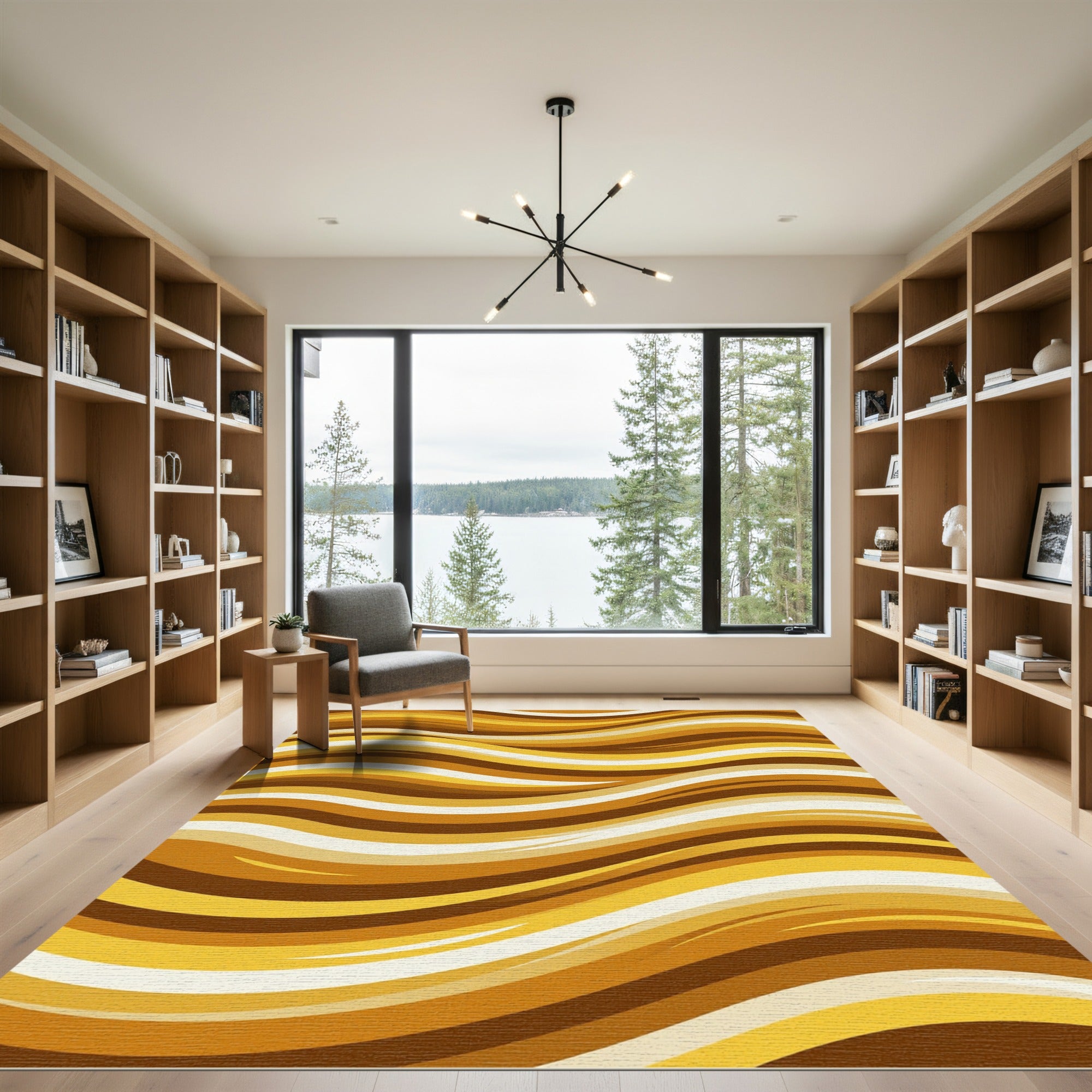 Golden Amber Fluid Wave Swirls Rug
