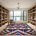 Geometric Coral Blue Tribal Stripe Rug