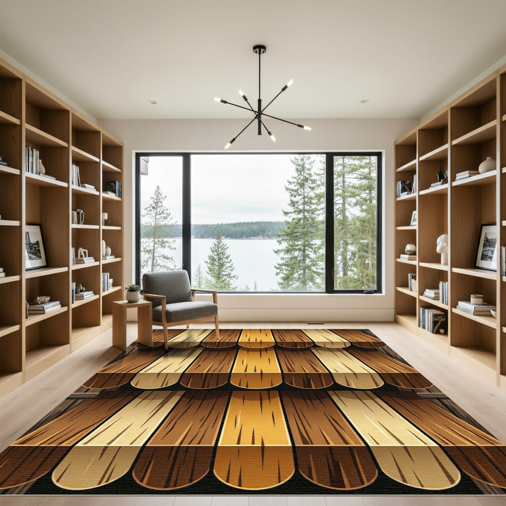 Rustic Earthy Toned Vertical Wood Slat Rug