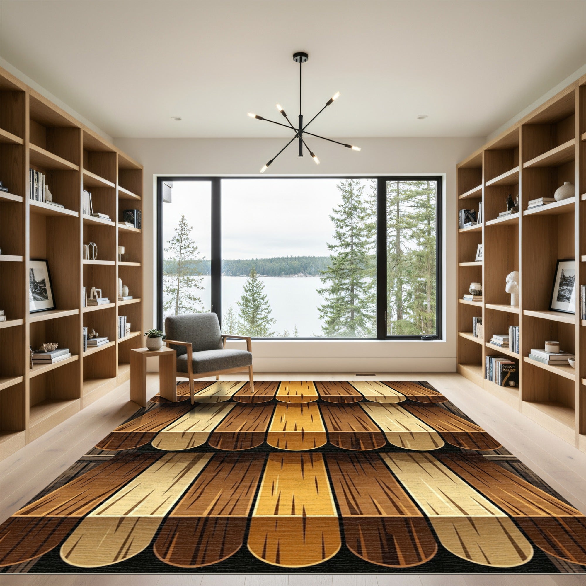 Rustic Earthy Toned Vertical Wood Slat Rug