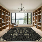 Gold Geometric Lattice Ornate Noir Rug