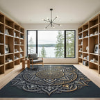 Ornate Silver and Gold Mandala Medallion Rug
