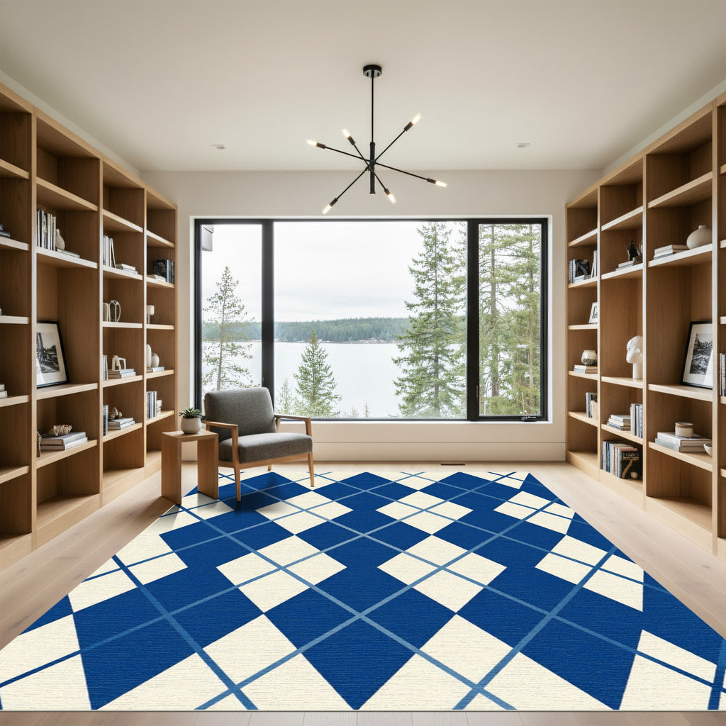 Navy Blue Contemporary Argyle Geometric Rug