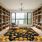 Golden Botanical Floral Onyx Background Rug