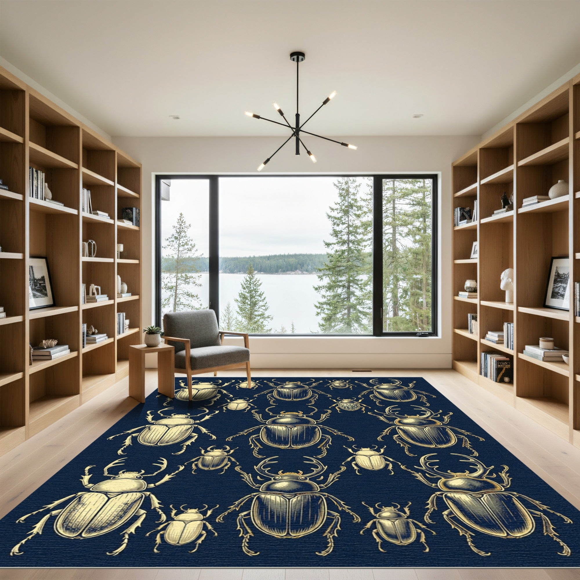 Vintage Golden Beetle Illustration Dark Navy Rug