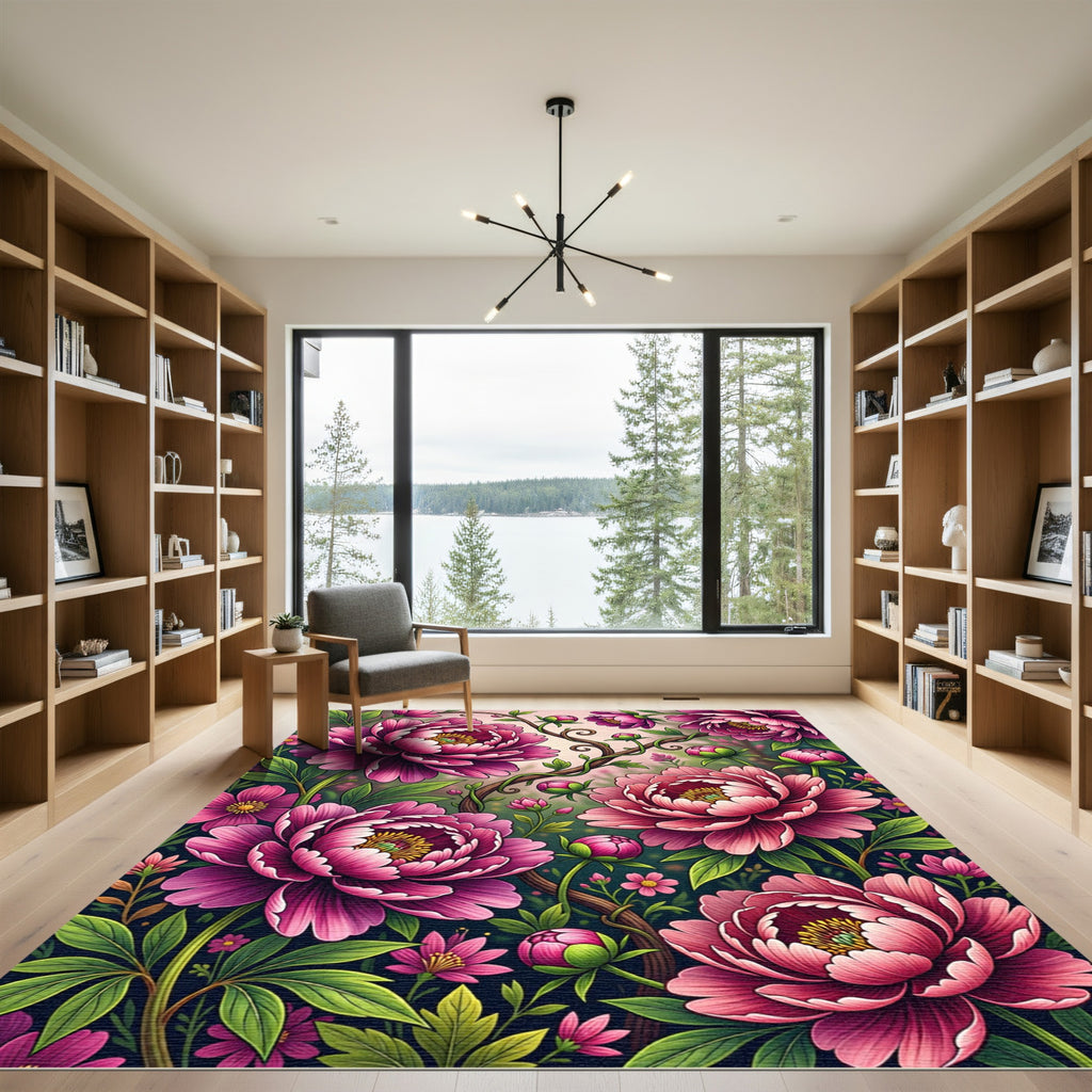 Vibrant Magenta Peony Botanical Garden Rug