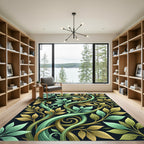 Elegant Golden Sage Intertwining Botanical Vines Rug