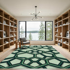 Modern Emerald Geometric Interlocking Hexagon Rug